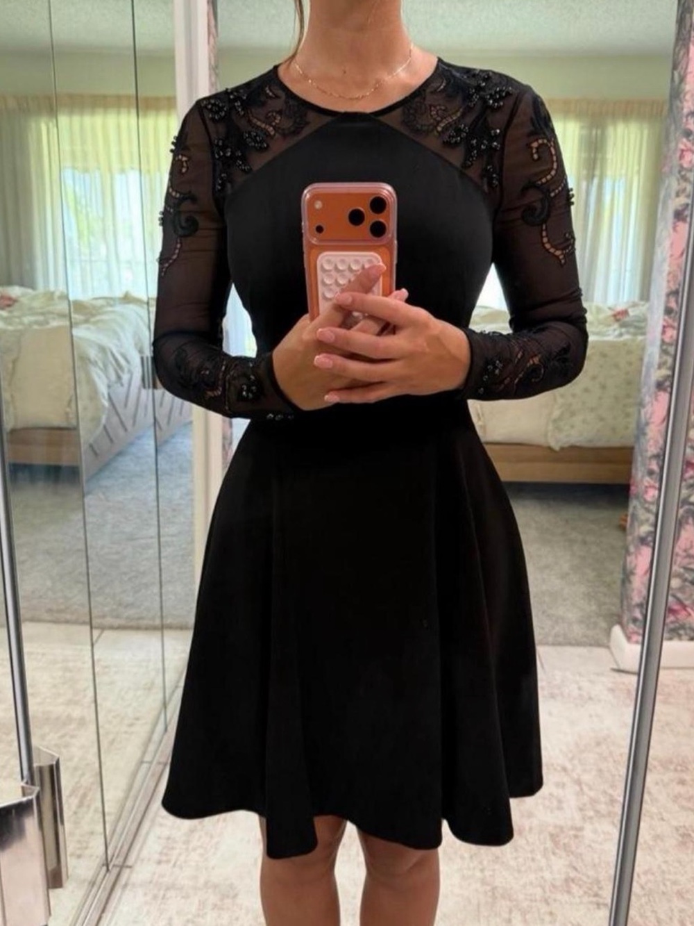 Karen Miller Elegant Black Long-Sleeve Fit & Flare Dress premium collection